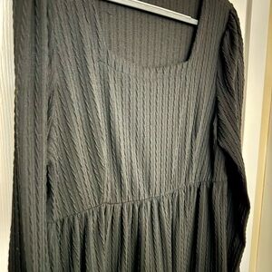 Black Textured Long Sleeve Women's Dress